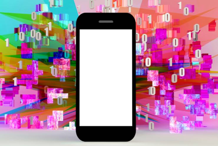 cellulare circondato a colori e numeri che simboleggiano app